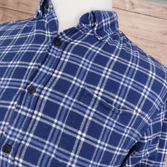 CROFT & BARROW LONG SLEEVE BLUE PLAID FLANNEL BUTTON DOWN SHIRT MENS SZ M - Picture 2 of 6